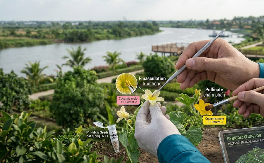 Kỹ thuật lai tạo thủ công: khử bông, chấm phấn hạt giống lai F1